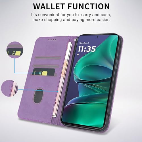 Image of Wallet Case for Motorola Moto G 5G 2025 6.6 inch - PU Leather Flip Cover with Card Holder Slots, Strong Magnetic Folio Kickstand Phone Case, Purple