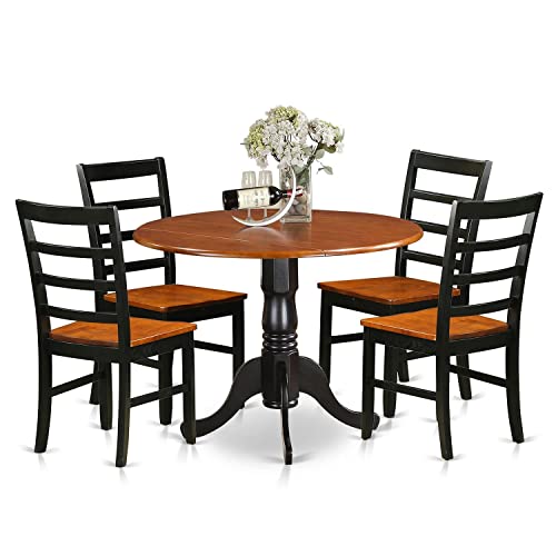East-West-Furniture-DLPF5-BCH-W-5-Piece-Dinette-Set-for-4-Includes-a-Round-Dining-Room-Table-with-Dropleaf-and-4-Dining-Chairs-42x42-Inch-Black-Cherry East West Furniture DLPF5 BCH W 5 Piece Dinette Set for 4 Includes a Round Dining Room Table with Dropleaf and 4 Dining Chairs 42×42 Inch Black Cherry