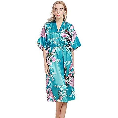 Women's Dressing Kimono Gown Silk Satin Robe Bathrobe Bridesmaid Nightwear Pyjamas Plus Size 10-24 Cover