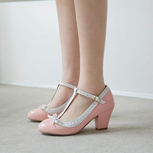 Bellirala Womens Rockabilly Shoes T-Strap Mary Jane Block High Heel Closed Toe Pumps4