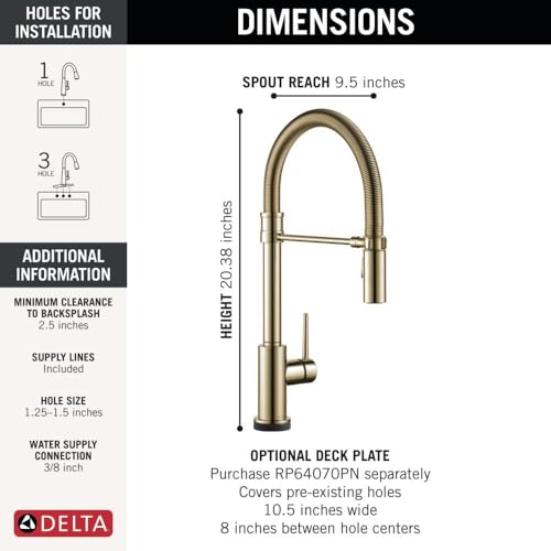 Image of Delta Trinsic Pro Touchless Kitchen Faucet with Touch Technology, Pro Style Commercial Kitchen Faucet with Pull Down Sprayer, Polished Nickel 9659TL-PN-DST