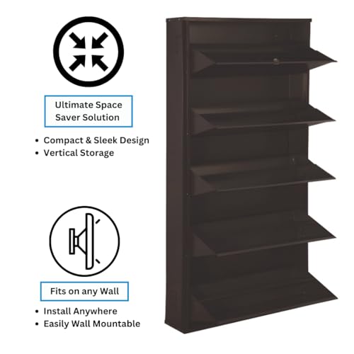 Image of DELITE KOM 29 inch Wide, 10 Shelf Metal Shoe Rack Wall Mounted for Home with Central Lock | Holds Upto 36 Shoes or 60 Slippers Pair | Double Decker, 1Yr Warranty, (67x29x8, Coffee), DIY, Space Saver