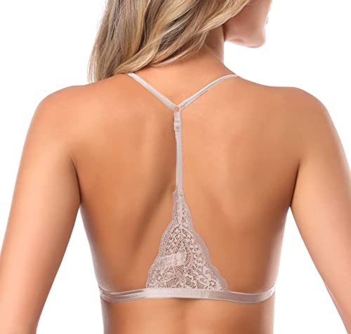Image of SHEKINI Women's Lace Bra Wireless Padded Triangle Bralettes for Women Front Closure Halter Bras for Women