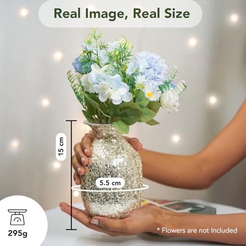 Image of Nostrae by Ekhasa Unbreakable Metallic Silver Flower Vase for Home Decor | Aesthetic Flower Vase Gift for Weddings, Housewarmings | Decorative Mosaic Vase for Living Room, Dining Table, Office