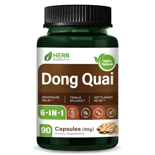 HERBENENERGYflow Dong Quai Supplement for Women Health Support Menopause Relief | Female Balance & Hot Flashes Relief. | Non-GMO Vegetarian Capsules w/Black Cohosh Red Clover. 90 Count