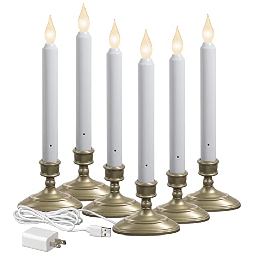 Xodus Plug-in Window Candles Bright Dusk to Dawn Sensor Pewter 6 Pack