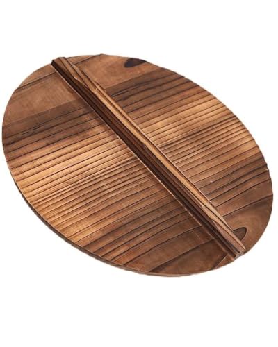 XIUCAI Tapa Universal Madera Natural, Artesanal, Mango Ergonomico, Tapas Cedro 26-40cm, Ahorradora de Espacio para Cocina,32X1.6cm