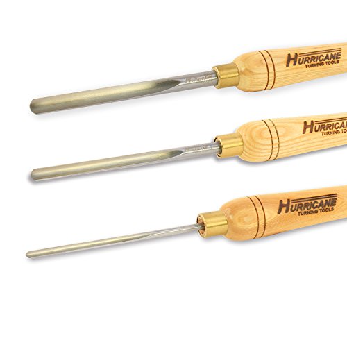 Hurricane Turning Tools, Woodturning Three Piece Spindle Gouge Set, 1/4 Inches Flute, 3/8 Inches Flute, and 1/2 Inches Flute, High Speed Steel