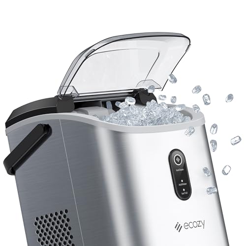 ecozy Nugget Ice Maker Countertop with Handle, Pebble Ice in 5 Mins, 33 lbs Per Day, Self-Cleaning Ice Machine with Ice Bags and Scoop, Portable Ice Maker for Kitchen, Bar, Parties, Camping, RV