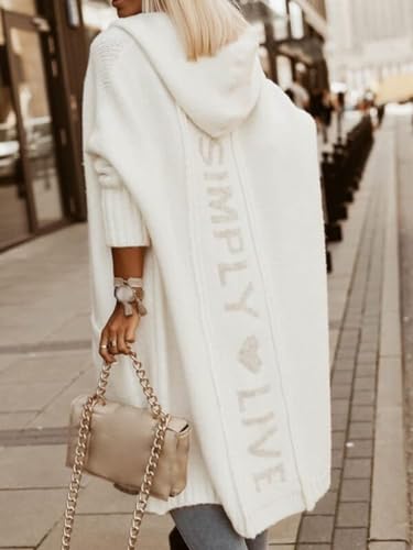 Women's Simply Love Live Letter Long Hooded Sweater Cardigans Fall Winter Plus Size Open Front Coat with Pockets2
