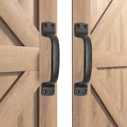 Image of 2-Pack 7 Inch Classic Barn Door Handle - Black Cast Iron Pull for Sliding Doors, Gates, Sheds, Fences, Closets - Indoor Outdoor Farmhouse Hardware