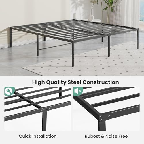 Image of Sweetcrispy King Size 16 Inch Platform Bed Frame, Heavy Duty Metal Foundation Frame, Noise-Free Sturdy Steel Slats, Underbed Storage, No Box Spring Needed, Quick Setup
