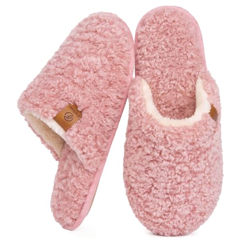 EverFoams Women's Fuzzy Slip-on Slippers Warm Cozy Soft Lightweight Memory Foam Indoor House Shoes...