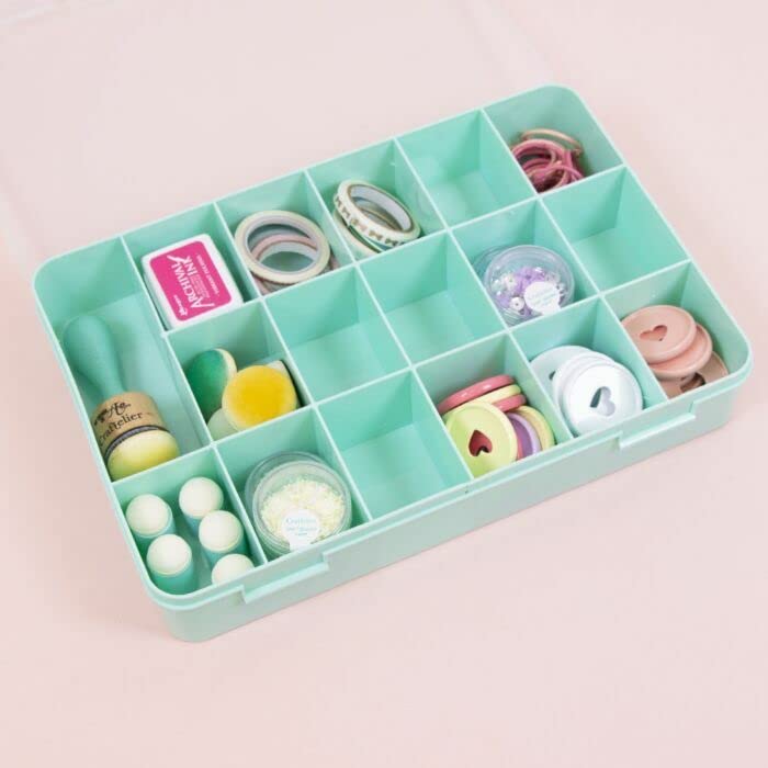 Image of Craftelier - Organizer Box with 17 Compartments for Cardmaking, Scrapbooking and Craft Materials | Dimensions 26.5 x 17.8 x 4.2 cm (10.4 inch x 7 inch x 1.65 inch) -Transparent and White Color