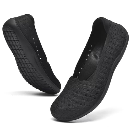DEXJEWU Wide Toe Box Knit Flats