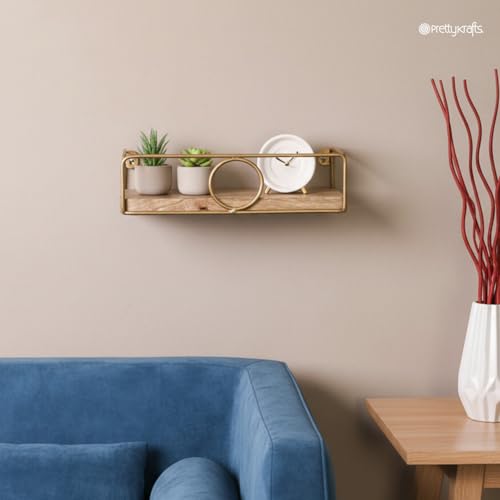 Image of PrettyKrafts Wall Ledge Shelf Organiser | Decorative Wall Mounted Storage Basket for Home Decor, Living Room, Bedroom, Office | Multipurpose Display Rack for Frames & Showpieces (25x13x8 cm)