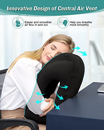Jefdiee Inflatable Travel Pillow, Airplane Neck Pillow Comfortably Supports Head And Chin For Airplanes, Trains, Cars And Office Napping With 3D Eye Mask, Earplugs And Portable Drawstring Bag (Black) #TOP2