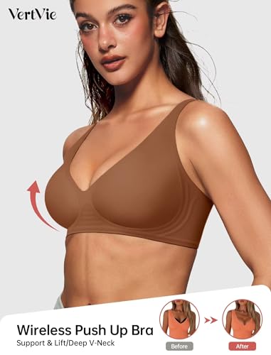 Image of Vertvie Jelly Wireless Bras for Women Push Up Plunge Seamless T-Shirt Bras No Underwire Supportive Full Coverage Bralettes