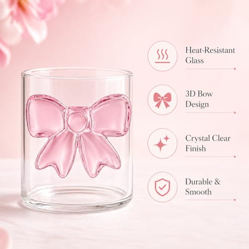 Image of Cute Bow-Shaped Glass Coffee Mug, Heat-Resistant Clear Glass Tea Cup with 3D Ribbon Design, Aesthetic Drinkware for Coffee, Tea, Gift for Girls & Women (300ml) (1-PCS)