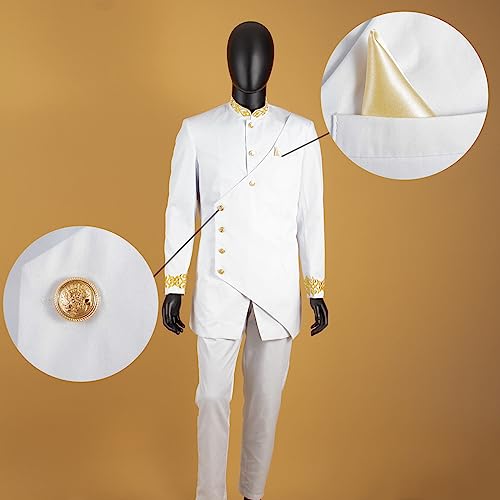 African Suits for Men Slim Fit Embroidery Double Breasted Blazer and Pants Set Formal Business Dress Suit3