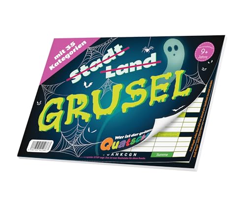 Quatschkopf Grusel Stadt Land Fluss Helloween Variante Spielblock mit 35 schaurig kreativen Kategorien ohne echten Horror Geschenkidee Kinder und Familien großer Block DIN A4 Spiel ab 9 Jahre
