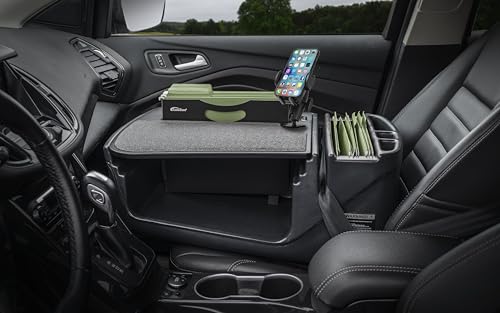 Image of AutoExec AE-FMEF-PI-PM-BT Efficiency FileMaster Car Desk for Your Vehicle Workstation and Mobile Office, Black with 400 watt Power Inverter and Phone Mount