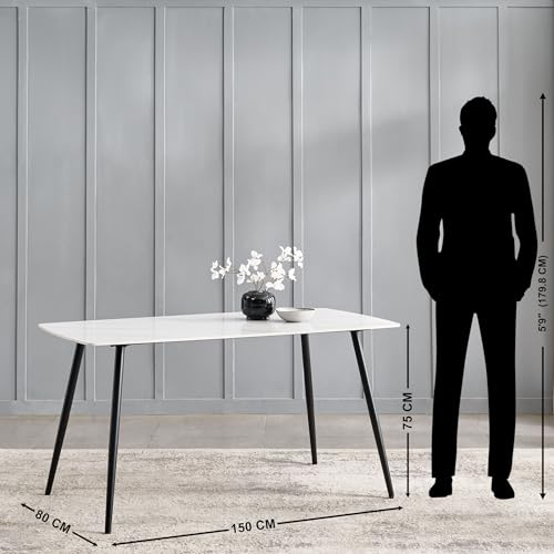 Image of Home Centre | Helios Leo 6 Seater Tables | Table for Home | Sintered Stone, Metal | White | 1 Year Warranty