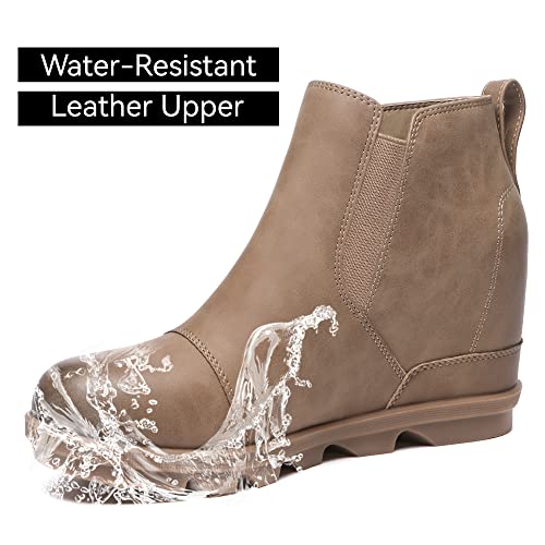 Athlefit Women's Wedge Ankle Boots Comfort Slip-On Waterproof Leather Platform Booties4