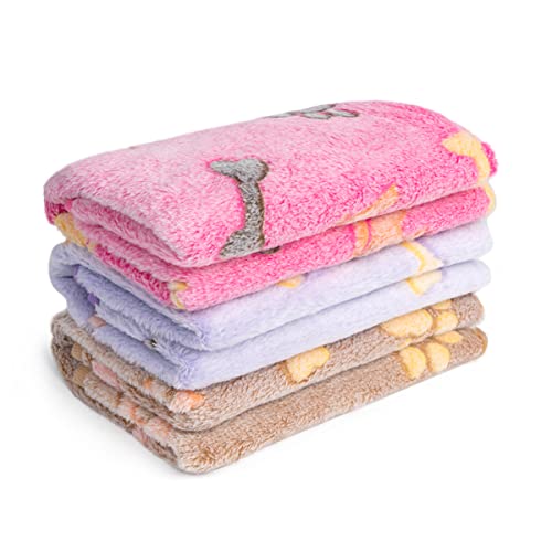 Flying Paws 3 Pieces Pet Dog Blankets Washable Small Medium Lager Fluffy Blanket Soft and Warm for Cats Dogs Cute Paw Bone House Print Fuzzy Flannel Bed Cover 104 x 76 cm