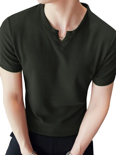 Image of TAGDO Men's Waffle Knitted V Neck|T Shirt for Man|Waffle|Cotton|Casual| Regular Fit Tees (2012)