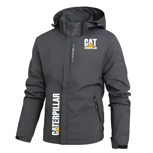 Bluxir Ropa de Agua Impermeable Ca.ter-pillar, Chaqueta de abrigo delgada para hombres en otoño e invierno, Chaqueta resistente al desgaste de varios, softshell(Grey,2XL)