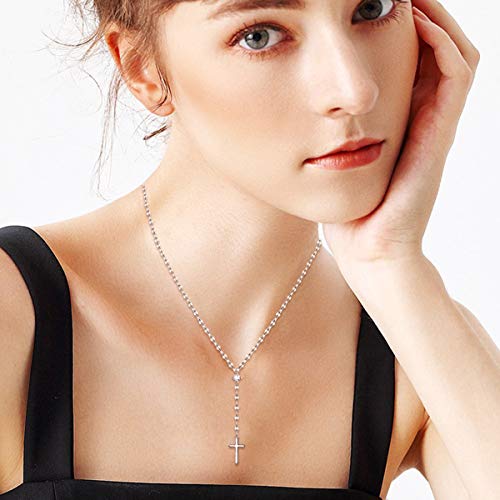 EVER FAITH Y-Shaped Necklace 925 Sterling Silver Jewelry Dainty CZ Cross Pendant Lariat Necklaces for Women3