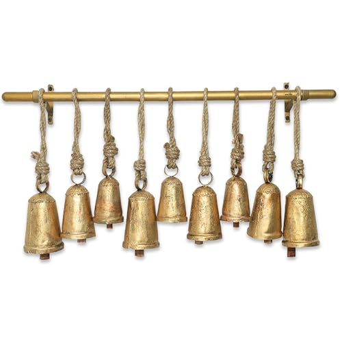 Carfar Shabby Chic Set of 3 Country Rustic Style Cone Bells Handmade Metal Harmony Christmas Hanging Decorative Cow Bells Set (1, Small Complete Set)