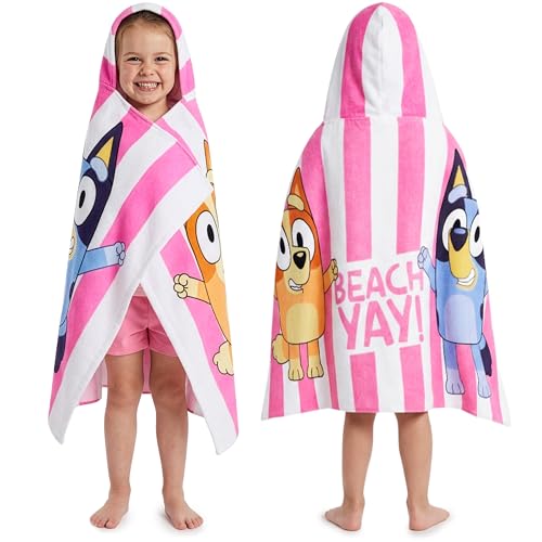 Get Trend Bluey Bath Towels with Hood for Girls Soft Absorbent Cotton Beach Towel Swimming Pool Hooded Poncho Shower Bath Travel Cozy for Girls Ages 2-6 (Multi Bluey)