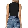 MANGOPOP-Womens-Mock-Turtle-Neck-Sleeveless-Tank-Tops-Bodysuit MANGOPOP Women's Mock Turtle Neck Sleeveless Tank Tops/Short Sleeve Bodysuit Leotard Clothing (A Sleeveless Black, Medium)
