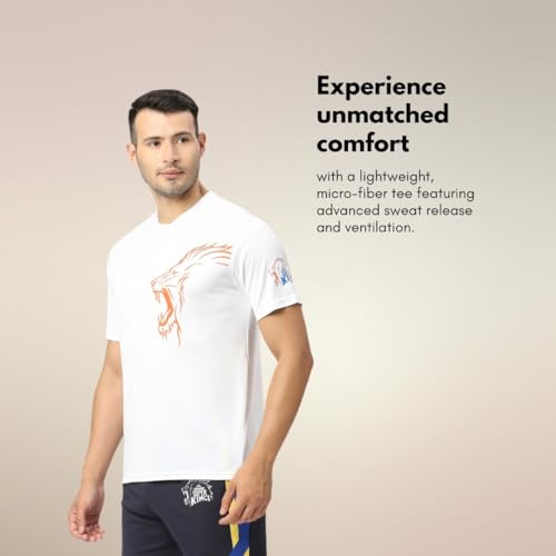 Image of playR x CSK Lion Tee Men's Solid - Regular Fit Unisex Adut Sports Tee, CSK Fanwear for Match Day, Outdoor, Training Casual Wear All Season