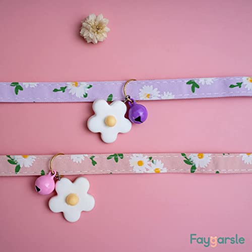 2 Pack Cotton Breakaway Cat Collars with Bell Flower Charms Kitty Kitten Collars Pink Purple Collar for Female Girl Cats… - Image 6