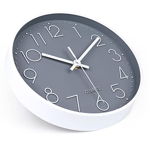 Jomparis 10 Inch Gray Wall Clock Battery Operated Silent & Non-Ticking Wall Clock For Home, Bathroom, Bedroom, Kitchen #TOP3