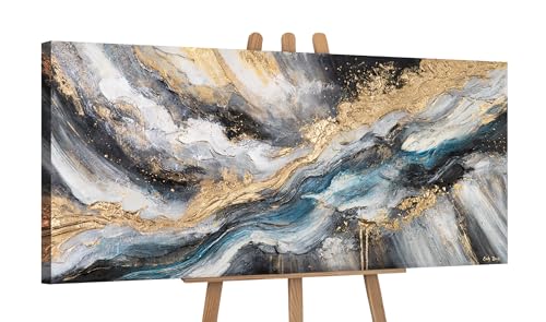 YS-Art Quadri astratti su tela con oro Belle immagini acriliche dipinte a mano Pittura acrilica moderna decorazione per la casa ufficio vera arte 115 x 50 cm