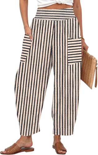 Image of TARSE Women's Linen Wide Leg Pants Baggy High Waist Palazzo Pants | Barrel Leg Fit, Harem Patch Pockets, Loose Casual Style, Breathable Fabric, Vacation Ready