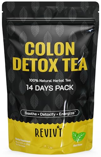 REVIVT Colon Detox Tea, All Natural Colon Cleanse Tea with Senna, Dandelion, Peppermint, Support Gut and Digestive Health for Women and Men, Non GMO, 14 Day Supply