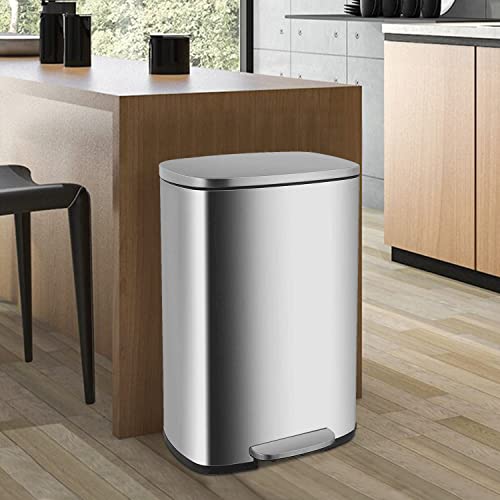 13.2 Gallon Kitchen Trash Can Fingerprint Proof Stainless Steel Garbage Can with Removable Plastic Inner Bucket & Metal Pedal,Step Trash Can Recycle Rubbish Bin for Kitchen Bathroom Bedroom