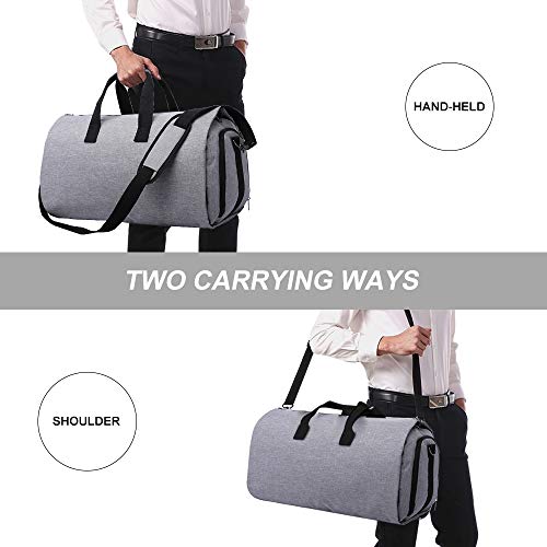 Convertible Garment Bag Carry on Travel Suit Bag with Shoulder Strap, Shoes Compartment - 2 in 1 Waterproof Gym Sport Duffle Bag for Men Women