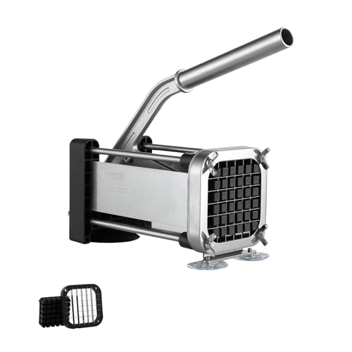 VEVOR Coupe-Frites Manuel, Coupe-Légumes Multifonction avec Lame en Acier Inoxydable de 12,7 mm, Trancheuse de Pommes de Terre Pro avec Ventouses, pour Concombres,...