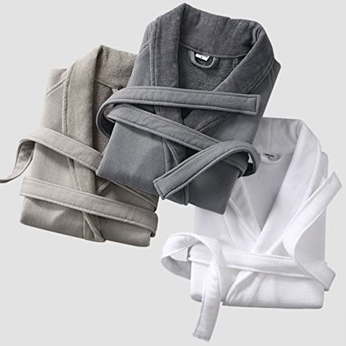 GHYUBYER Bathrobe Towel for Women，100% Cotton Terry Robe, Unisex Men Women, Lightweight, Soft, Absorbent, Spa, Pool (Color : White, Size : X-Large)4