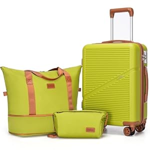 20 Inch Carry On Luggage Set with Wheels, ABS Lightweight Suitcases, Airline Approved, TSA Lock, 3 Piece Set, OliveDrab