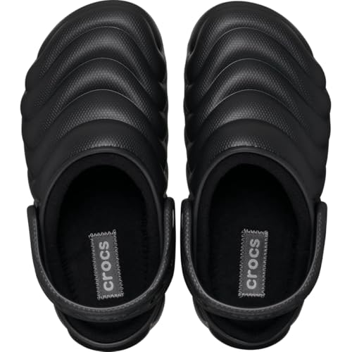Crocs Unisex-Adult Classic Lined Overpuff & Geometric Clogs, Fuzzy House Slippers, Black Puffer, 13 Women/11 Men3