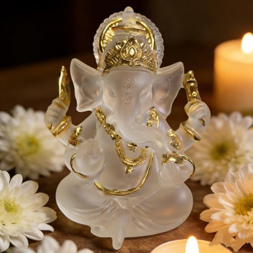 Yahu Lando Indian God Lord Ganesha Statue Transparent Lmitation Glass Hindu Elephant Statue Ganpati Idol Buddha Sculptures Hindu Gift Home Temple Mandir Meditation Yoga Room Decor 3.55