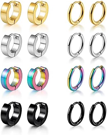 8 Pairs 316L Surgical Stainless Steel Huggie Earrings Hoop Earrings for Women Small Chunky Hoop Earrings Set for Women Men