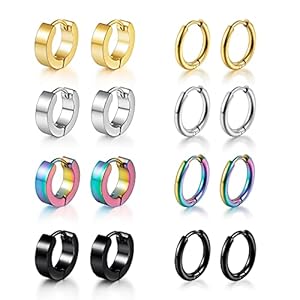 8 Pairs 316L Surgical Stainless Steel Huggie Earrings Hoop Earrings for Women Small Chunky Hoop Earrings Set for Women Men